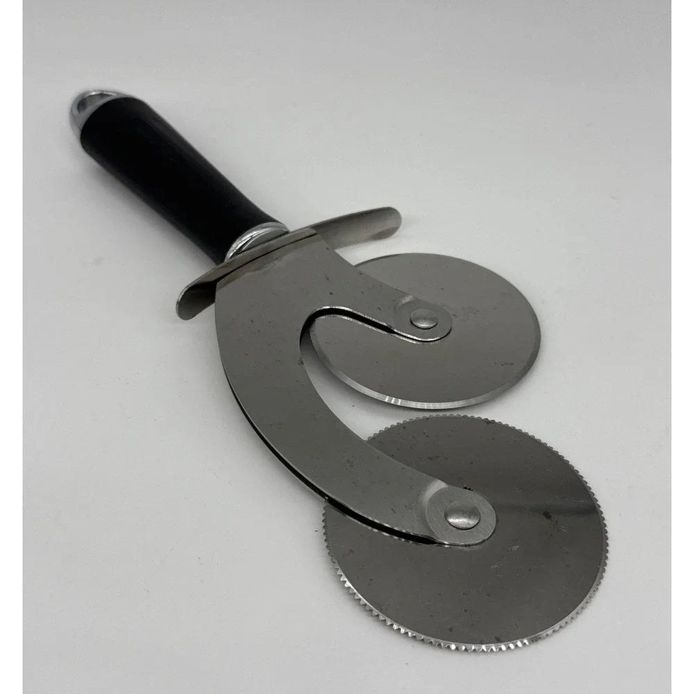 Stainless Steel Dual Wheel Pastry Cutter Pasta Pizza Slicer Fluted Straight Edge